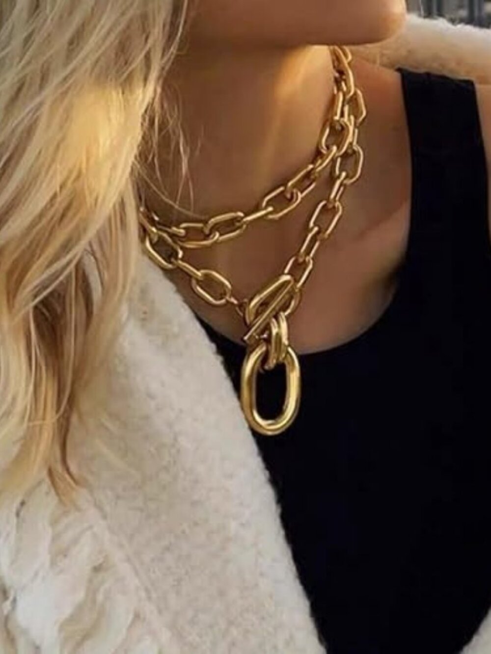 Chunky Gold Link Chain Necklace for Women Punk Statement Jewelry - Picture 2 of 6